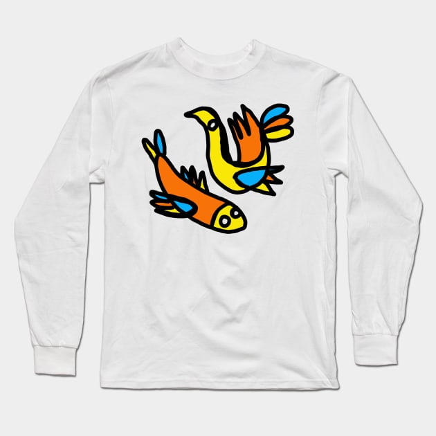 fish and bird Long Sleeve T-Shirt by Angel Rivas